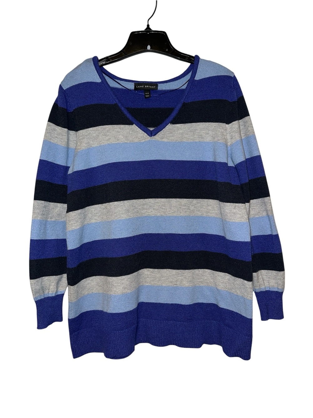 Lane‎ Bryant Black, Royal, Gray & Light Blue Striped V-Neck Sweater 14/16 XL